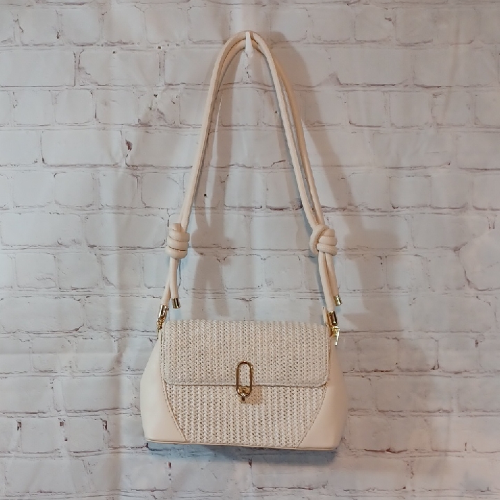 Miztigue Peach Chic Cream Woven /W Gold Hardware Handbag
